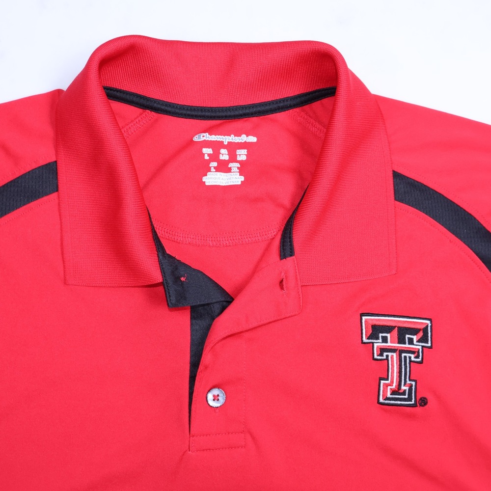 Champion Elite Mens Texas Tech Red Raiders‎ Polo Shirt Red Black Size Large NCAA